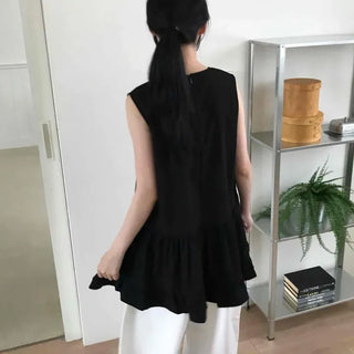 Loose Fit Plain Frill Sleeveless A-Line Mini Dress