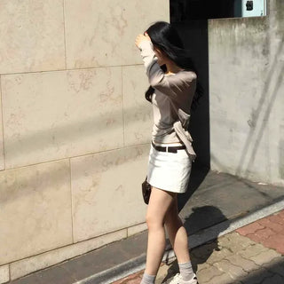 Sehi Zipper Straight H-Line Daily Mini Skirt
