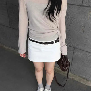 Sehi Zipper Straight H-Line Daily Mini Skirt