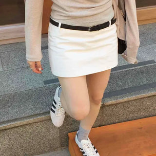 Sehi Zipper Straight H-Line Daily Mini Skirt