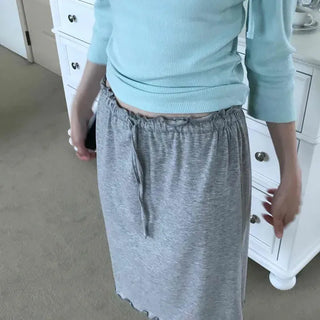 Loose-fit Shirred Ribbon Strap H-line Midi Skirt