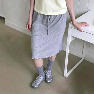 Loose-fit Shirred Ribbon Strap H-line Midi Skirt