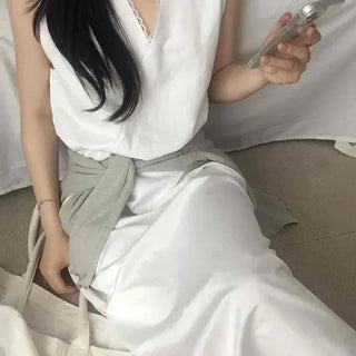 Loose Fit Plain Zipper Wrap Sleeveless A-Line Long Dress
