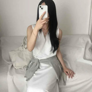 Loose Fit Plain Zipper Wrap Sleeveless A-Line Long Dress