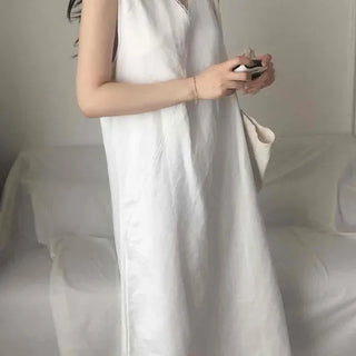 Loose Fit Plain Zipper Wrap Sleeveless A-Line Long Dress