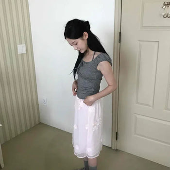 Flower Slit A-Line Daily Midi Skirt