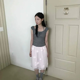 Slim Fit Shirred Cap Sleeve Fitted Daily Short Sleeve T-shirt
