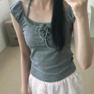 Slim Fit Shirred Cap Sleeve Fitted Daily Short Sleeve T-shirt