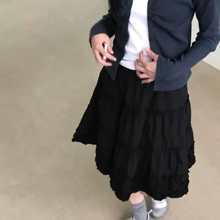 Frill Tiered Flare A-Line Daily Midi Skirt
