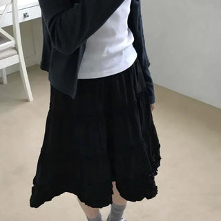 Frill Tiered Flare A-Line Daily Midi Skirt