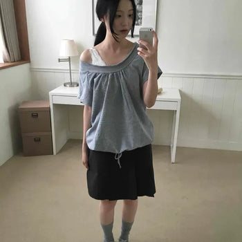 Regular Fit Button Pintuck A-Line Daily Midi Skirt