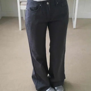 Loose Fit Button Zipper Bootcut Daily Long Pants