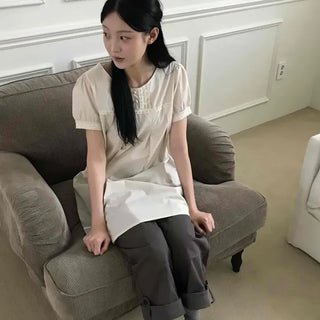 Relaxed Fit Pintuck Zipper A-Line Short Sleeve Mini Dress