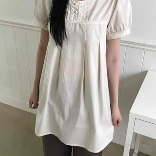 Relaxed Fit Pintuck Zipper A-Line Short Sleeve Mini Dress