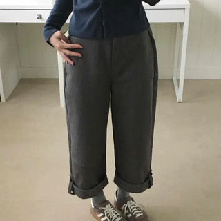 Loose-fit Pintuck Button Wide Daily Long Pants