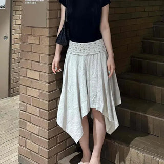 Flower Asymmetrical A-line Daily Midi Skirt