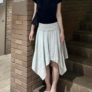 Flower Asymmetrical A-line Daily Midi Skirt