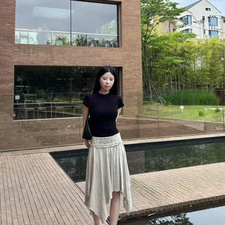 Flower Asymmetrical A-line Daily Midi Skirt