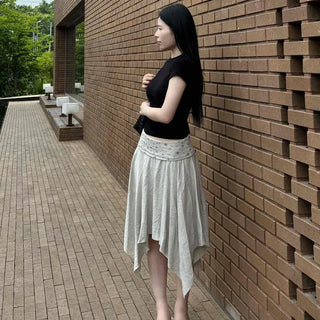 Flower Asymmetrical A-line Daily Midi Skirt