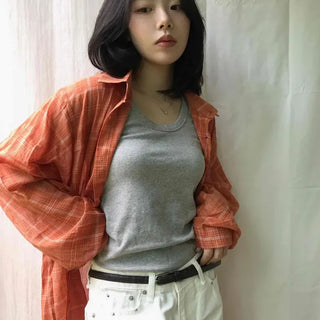 Oversized Check Button-Down Long Sleeve Shirt