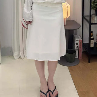 Mijoo A-Line Elastic Satin Midi Skirt