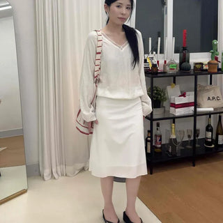 Mijoo A-Line Elastic Satin Midi Skirt