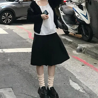 Carbon pleated banding midi skirt
