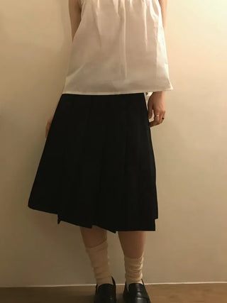Carbon pleated banding midi skirt
