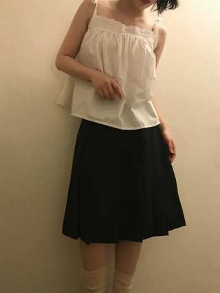 Carbon pleated banding midi skirt