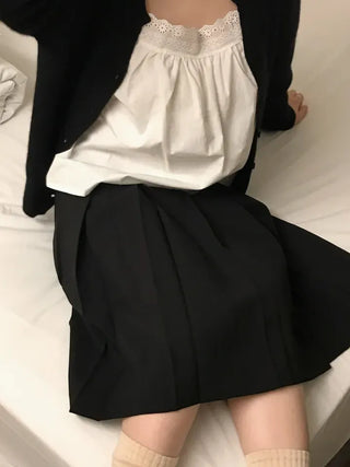 Carbon pleated banding midi skirt
