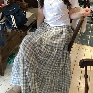 Yoshu Check Frill Long Skirt