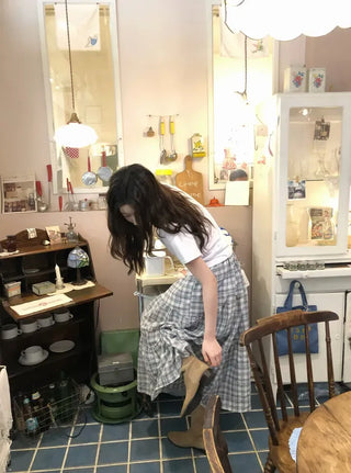 Yoshu Check Frill Long Skirt