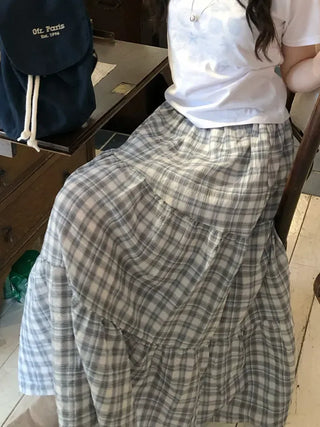 Yoshu Check Frill Long Skirt