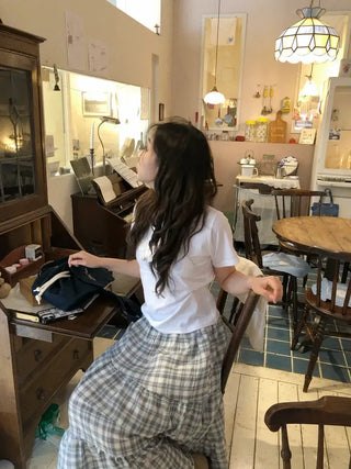 Yoshu Check Frill Long Skirt