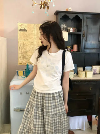Yoshu Check Frill Long Skirt