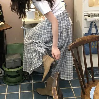 Yoshu Check Frill Long Skirt
