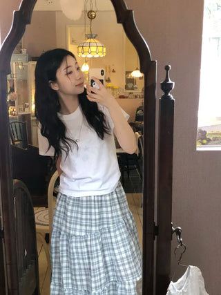 Yoshu Check Frill Long Skirt