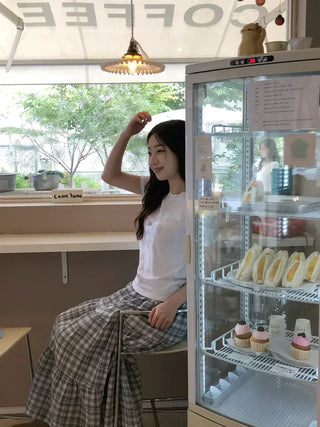 Yoshu Check Frill Long Skirt