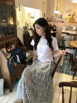 Yoshu Check Frill Long Skirt