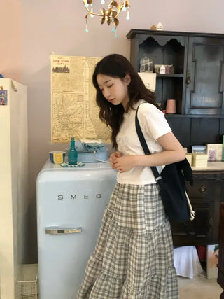 Yoshu Check Frill Long Skirt