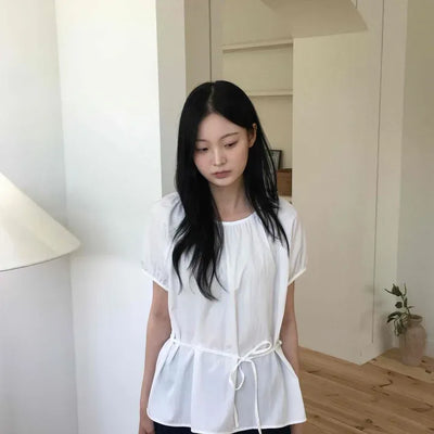 Loose Fit Shirred French Sleeve Strap Blouse