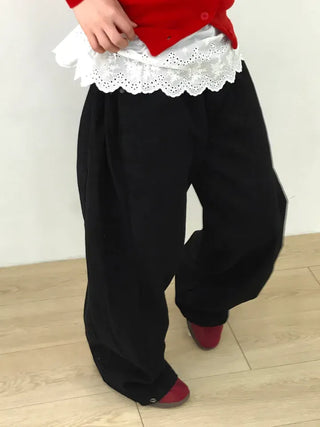 Peach Pintuck Wide Denim Pants
