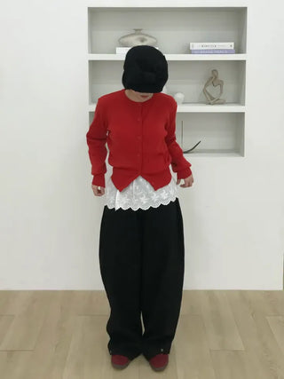 Peach Pintuck Wide Denim Pants