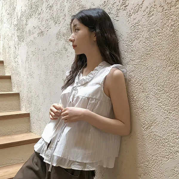 Lina Stripe & Lace Sleeveless Blouse