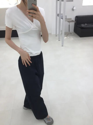 Natural Contrast Waist Comfort Long Pants