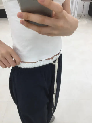 Natural Contrast Waist Comfort Long Pants