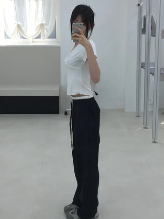 Natural Contrast Waist Comfort Long Pants