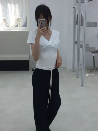 Natural Contrast Waist Comfort Long Pants