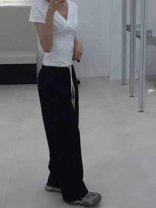 Natural Contrast Waist Comfort Long Pants
