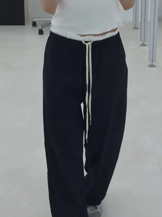 Natural Contrast Waist Comfort Long Pants